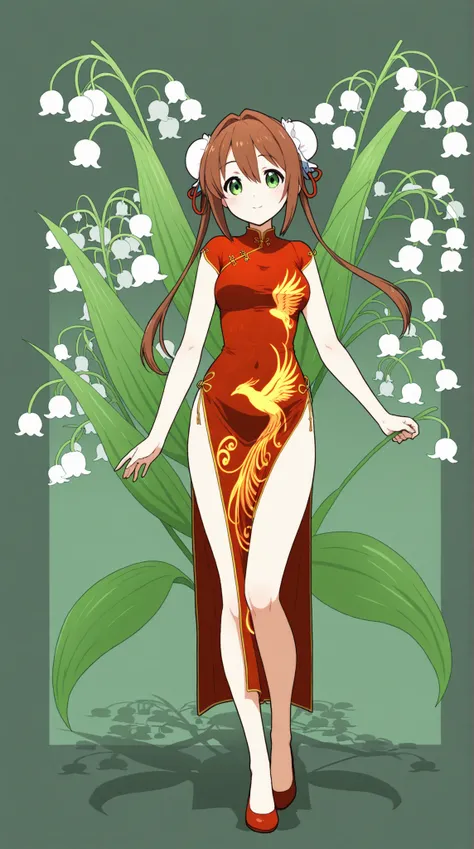 female, Kitchomon, China Dress, Beautiful legs, phoenix silhouette design, lily of the valley,