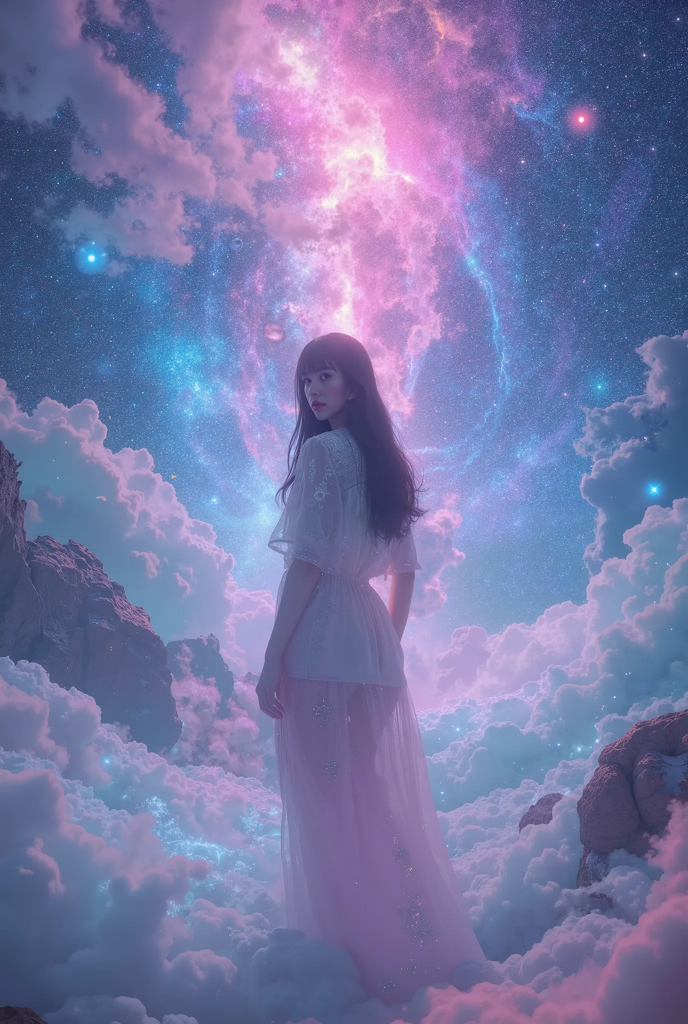 vaporwave, beautiful girl, universe, future