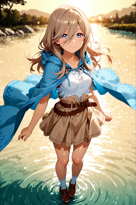 masterpiece、Highest Quality、very aesthetic、Cinematic Quality、depth of field in shallow water、Soft Saturation、Focused theme、anime screenshot without monologue、anime colors、Official Style、 clear、morning、shiny skin、smile gently、medium chest、beige long hair、So...