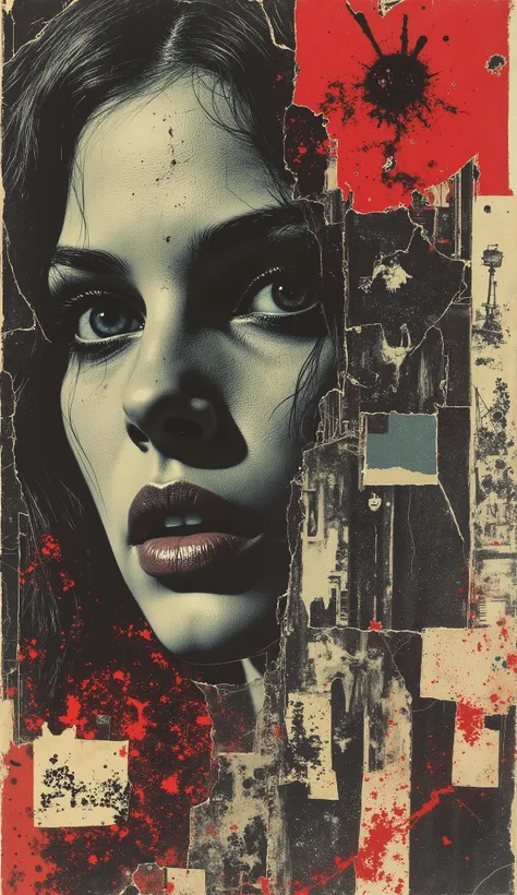 film(1929), directed by Luis Buñuel. Surreal retro collage artwork composed of cutouts from vintage horror magazines, chaotic and rebellious composition, torn paper textures, bold pop colors, absurd juxtapositions, sinister nostalgic aesthetic. Hidden with...