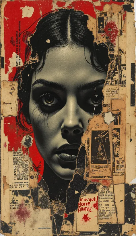 film(1929), directed by Luis Buñuel. Surreal retro collage artwork composed of cutouts from vintage horror magazines, chaotic and rebellious composition, torn paper textures, bold pop colors, absurd juxtapositions, sinister nostalgic aesthetic. Hidden with...