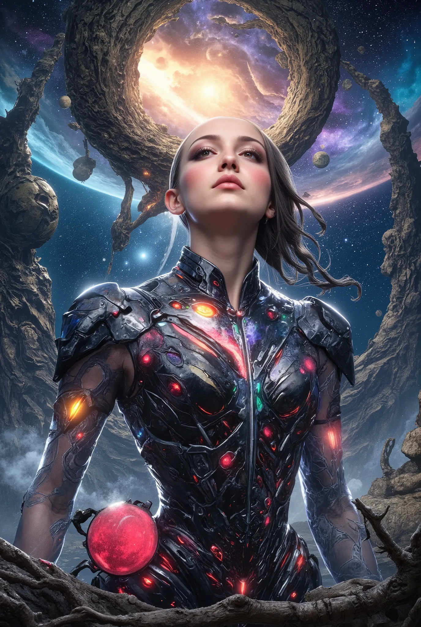 HD detailed, universe服を着た女性のクローズアップ, planets in the background , サイケデリックuniverseホラー, psychedelic illustrations, universe, Plant growth, 精神異常のuniverse, 背景universeグラフィックアート, universeのイラスト, universe, universeLSDポスターアート, After DMT Space , universeシーン, surrea...