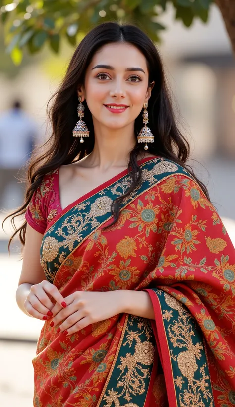 ((Best Quality)), ((Masterpiece)), (8K Ultra HD Photos), (Fully Perfect Body Details), (Detailed). (Realistic Photos) , A 40 Yrs Old ,Beautiful Indian Woman, (Desi Bhabhi and Horny Bhabhi). Wearing Sarees .Earings, Jewellery set, Design Hairstyles. Big an...