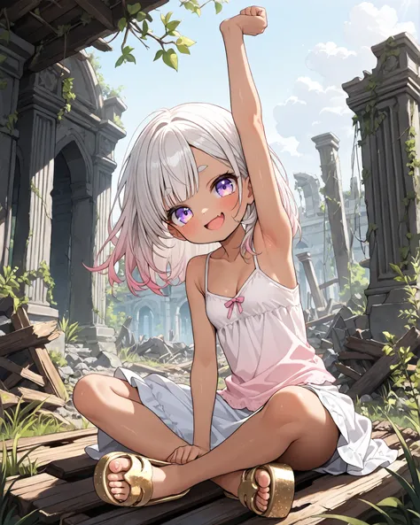 ((Masterpiece)), ((best quality)), (8K), (detailed background:1.3), (super detail:1.2), (High Definition:1.2), (Professional Photography:1.2), (very aesthetic:1.2), (absurdres:1.2), (cinematic lighting), ((1girl)), (cute young girl), ((brown-skinned)), (He...