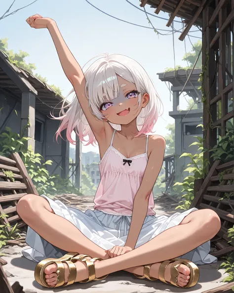 ((Masterpiece)), ((best quality)), (8K), (detailed background:1.3), (super detail:1.2), (High Definition:1.2), (Professional Photography:1.2), (very aesthetic:1.2), (absurdres:1.2), (cinematic lighting), ((1girl)), (cute young girl), ((brown-skinned)), (He...