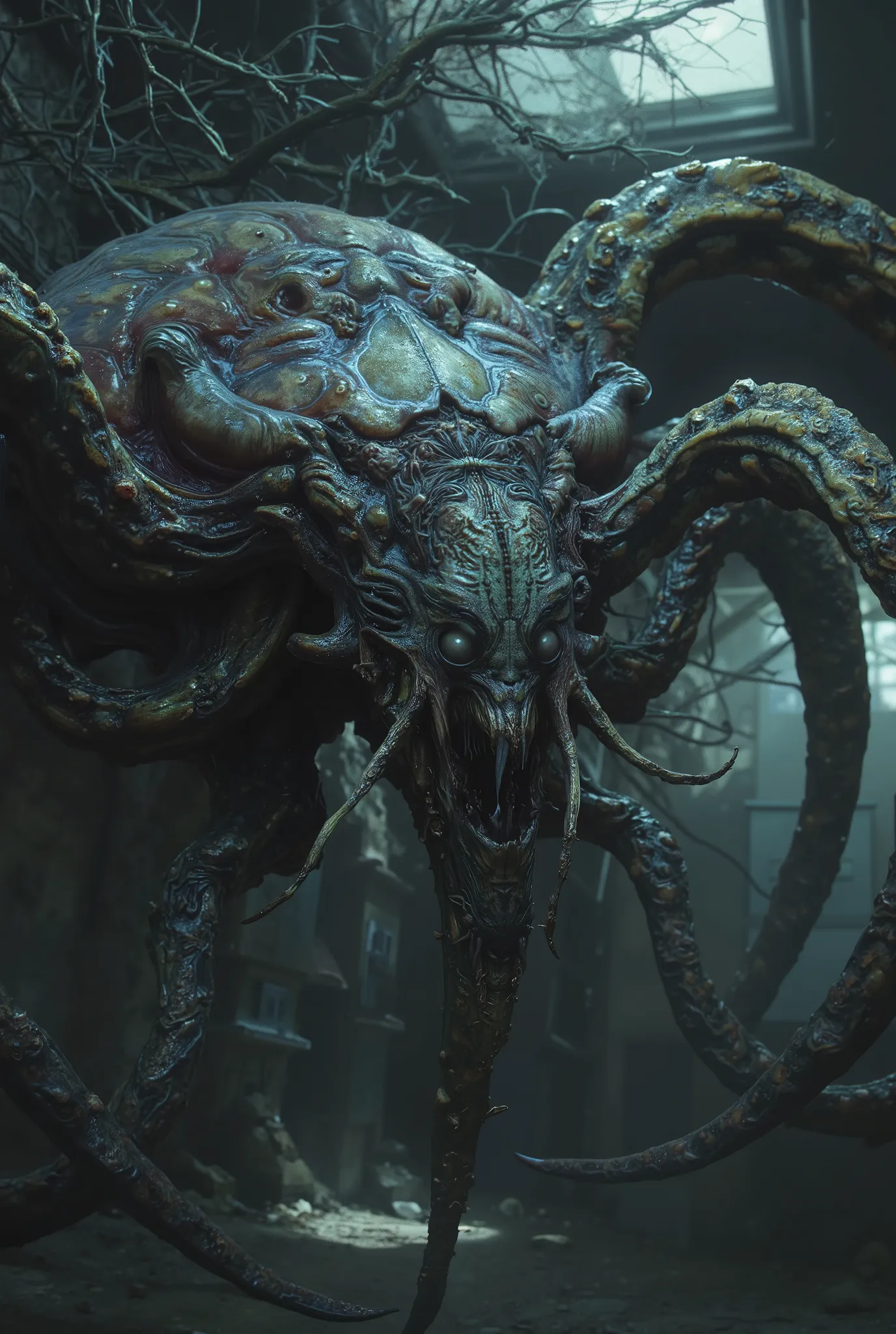 an erotic fearsome monster, grotesque hybrid creature, part snail part beautiful human female part Ammonite part octpus, beautiful humanoid snail, uncanny genetic fusion, disturbing amalgamation, twisted amalgam, unsettling abomination, bizarre entity, unn...