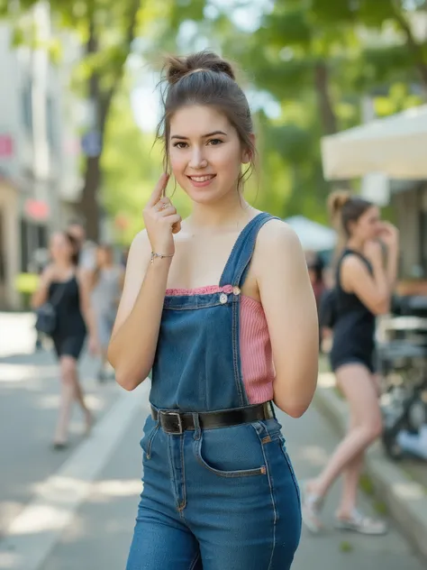 realistic photograph of ailattsf dressed as an adorable european girl wearing skinny jeans and a cute top, skinny body