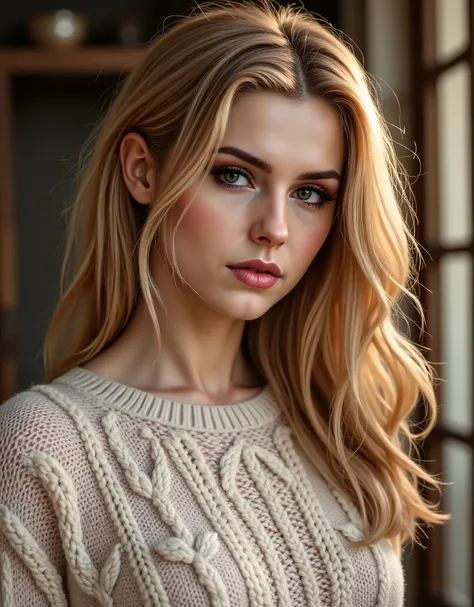 portrait of woman, aran sweater