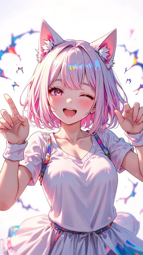 female, double short twin tail, dog ear, ribbon, smile, Roar,