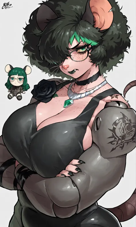 score_9, score_8_up, score_7_up, score_6_up, score_5_up, score_4_up, source_cartoon, rating_safe, by dayo34, 1girl, beauty mark above right eye, pout, large eyelashes, portrait, torso shot, shoulder length hair, hair over left eye, (Mature Voluptuous furry...