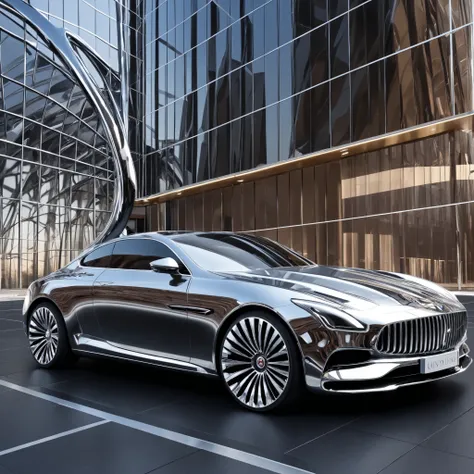 3d illustration of abstract minimal architecture background, geometric architectural with chrome or metallic curve design, Car presentation