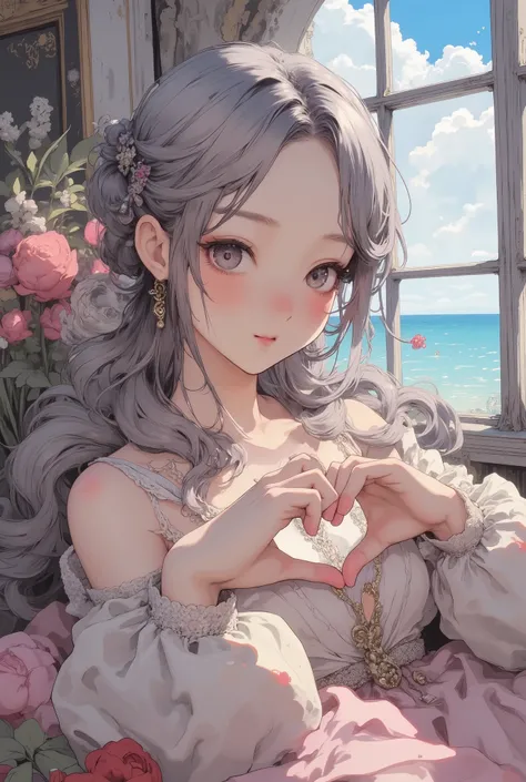 (((Zoom in on the hand : 1.8))), (((Heart pose under the face))), ((five fingers)), (((Macro))), close up shot. (Anatomically correct), smile, squinting, happy, high resolution, solo, beautiful Japanese woman, perfect body, detailed eyes, detailed cute fac...