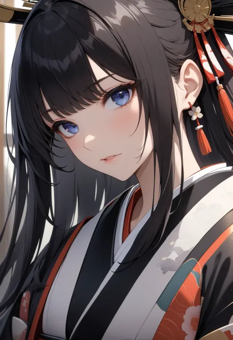 (((Best quality, 8k, Masterpiece: 1.3)), ((best quality)), Sharp focus A beautiful woman with perfect body, Highly detailed face and skin texture, (Detailed eyes), Japanese Heian period women's costume, juni-hitoe, Black shiny hair, long hair, Japanese wom...