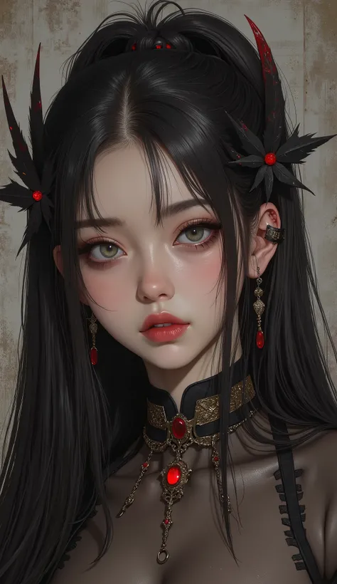 (top quality, The best illustrations:1.2),(Wicked Smile,horror fantasy:1.5), (((evil eyes,Savage Face,Well-trained abdominal muscles))),(Fatal Beauty,Attractive beauty) ,(A supple and powerful physique),(Sensual charm),(Mysterious charm:1.1),(Captivating s...