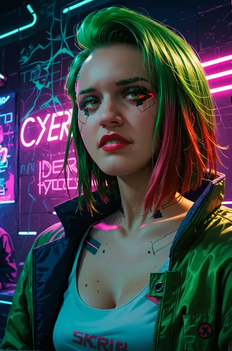 arafed woman in a neon room with a baseball bat, cyberpunk streetwear, wearing cyberpunk streetwear, neon cyberpunk style, cyberpunk with neon lighting, with neon lights, cyberpunk vibes, cyberpunk vibe, neon cyberpunk colors, neon rainy cyberpunk setting,...