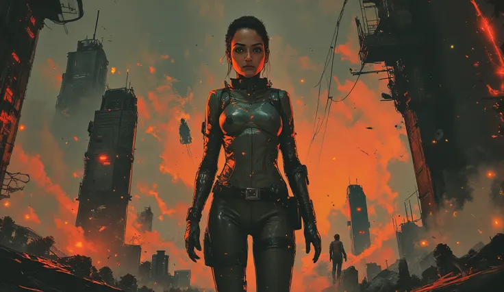 candid full-body shot of a woman in high-tech armor standing in a sci-fi environment,8K,high resolution,detailed,photorealistic,physically-based rendering,studio lighting,woman,heroic pose,stoic expression,tactical gear,metallic armor,sleek helmet,glowing ...