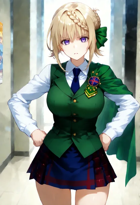 score_9, score_8_up, score_7_up, source_anime, masterpiece, absurd, perfect face, alone かわいい expression, perfect face,  , 1 girl on break day, alone,  ,  , bright eyes, Cleft lip, , .Perth KC,short hair, uniform, hair bow, white shirts, braid, Short sleeve...