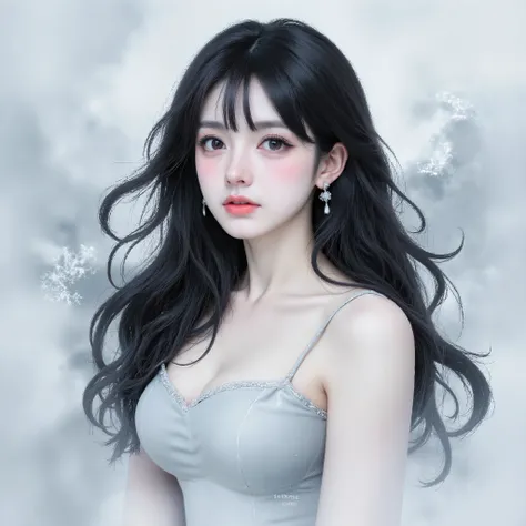 masterpiece, best quality, 1 mature woman ,long hair with slightly oblique bangs, Super long hair ,Hair tips to hips,fluffy hair,Slightly plump,Bust Natural ,wearing a light bandeau dress,skin as white as porcelain, elegant and noble expression, , Chinese...