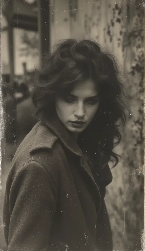 Spirit of a woman wanders through eternity looking for her beloved. Era: 1933. discolored old photo, sepia, deep shadows, mysterious atmosphere, masterpiece, highest quality tattoo, super detailed theme, ultra high resolution, 8K.