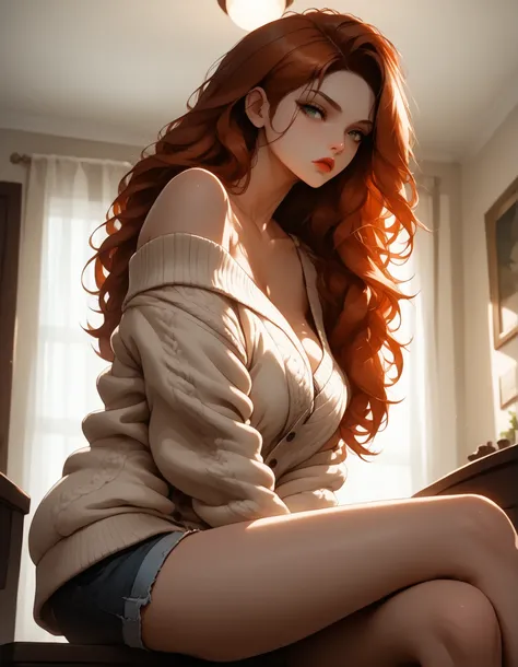(masterpiece:1.2), (best quality:1.2), ultra detailed, 8k, watercolor, cinematic lighting, volumetric_lighting, rim light, soft shadows, ((forced_perspective)), (Diminishing scale perspective:1.3) BREAK (living_room, indoors, solo, sitting, from_side, uppe...