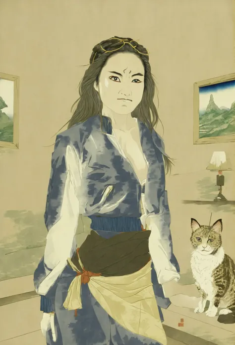 masterpiece, best quality, ukiyo-e:1.2, in hokusai style, a beautiful 20s russian model, ultra detailed face
