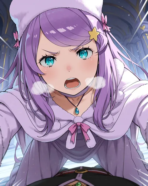 Re:zero anastasia hoshin, very angry , the face is reddened, deep breathing, full size view open mouth from top to bottom, decorated with vivid white and black color scheme lines {x}, kneeling, with legs open in an M shape, looking at the viewer ,cool and ...