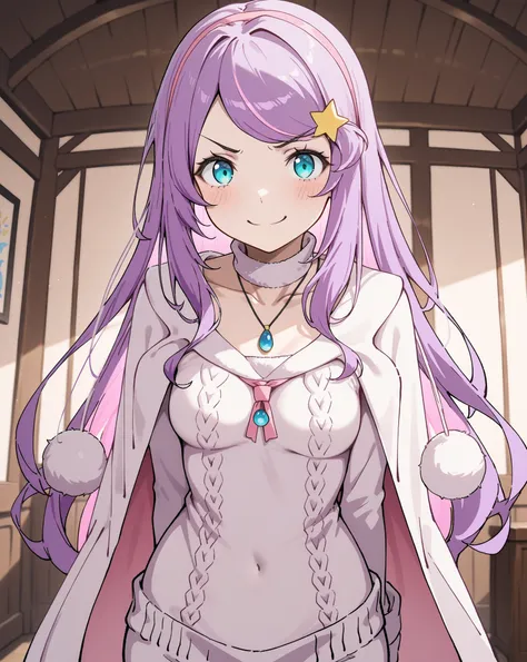  masterpiece, excellent quality, best quality, is absolutely glamorous, absurd results, high definition, en yeni,  inside,  1girl, anastasiahoshin, angry smile, virgin destructor sweater, small breasts, solo, standing,
