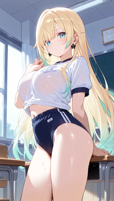 masterpiece, score_9, score_8_up, score_7_up, anime, pinup, masterpiece, full twinkle, perfect face, best quality, high resolution, aizawa ema, 1girl, virtual youtuber, blonde hair, aqua hair, gradient hair, very long hair, blunt bangs, blue eyes, standing...