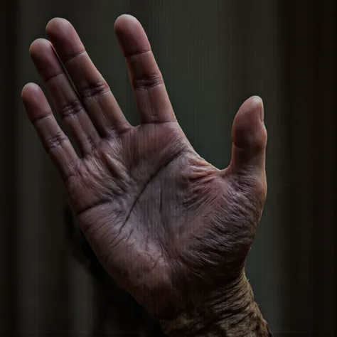 The creepy long hands and fingers of an old man. The fingertips glow with a sickly perverse light.