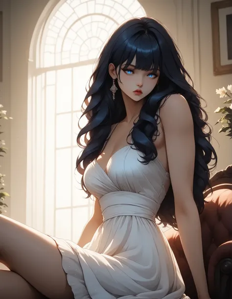 (masterpiece:1.2), (best quality:1.2), ultra detailed, 8k, watercolor, cinematic lighting, volumetric_lighting, rim light, soft shadows, ((forced_perspective)), (Diminishing scale perspective:1.3) BREAK (living_room, indoors, solo, sitting, from_side, uppe...
