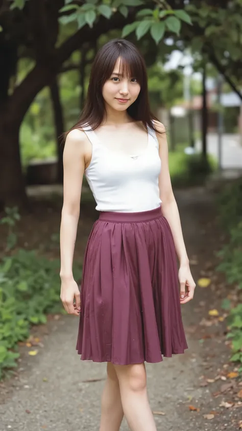((View angle from below、 top quality 、masterpiece、32K、Every Little Detail ))、Descend the outdoor stairs、 white blouse、(((huge breasts))), pleated skirt 、((( Strong wind blows my hair and skirt:1.62)))、((  I always wear the bag strap at an angle to my body:...