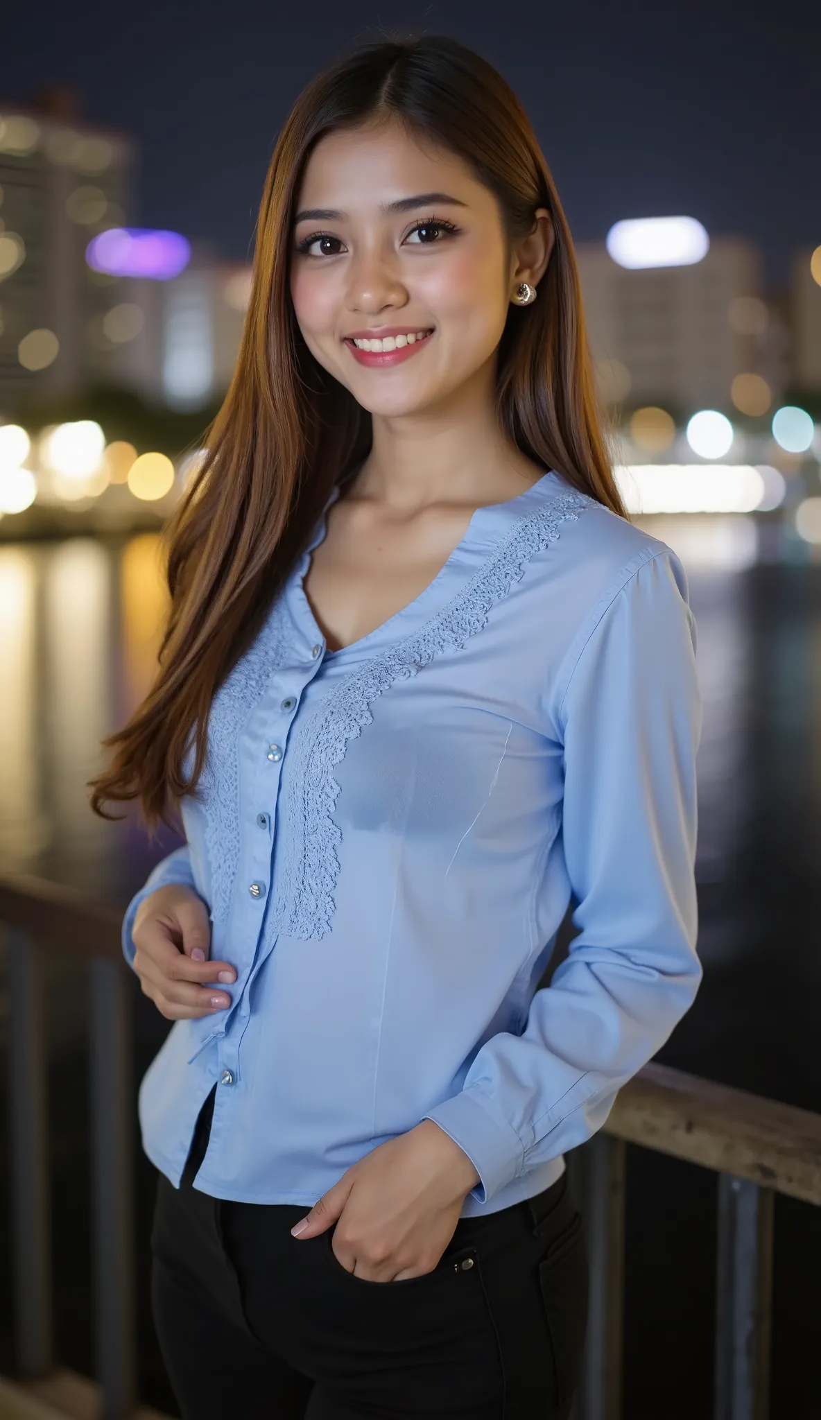 A beautiful indonesian female with long straight hairstyle, 25 years old. indonesian face, highly detailed beautiful face and eyes, attractive face, charming face, Full body, perfect body, white skin, medium breasts, anatomically correct, long straight hai...
