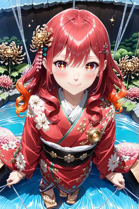 masterpiece,best quality,high resolution,ultra detailed,clean lines,noise reduction,4k,8k,super resolution,extremely detailed textures,sharp focus,1 adult female anime character,((medium bust:1.2)),((slender figure:1.3)),((long wavy chestnut hair:1.5)),((d...