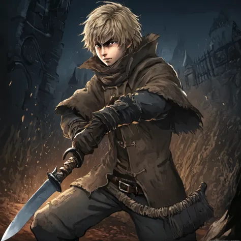 Bloodborne score_9, score_8_up, score_7_up, source_anime, anime illustration, masterpiece, best quality, lots of details, detailed lighting, detailed shading, BREAK
1boy, solo, 18 years old, adult, thorfinnvinland, blonde hair, hair between eyes, brown eye...