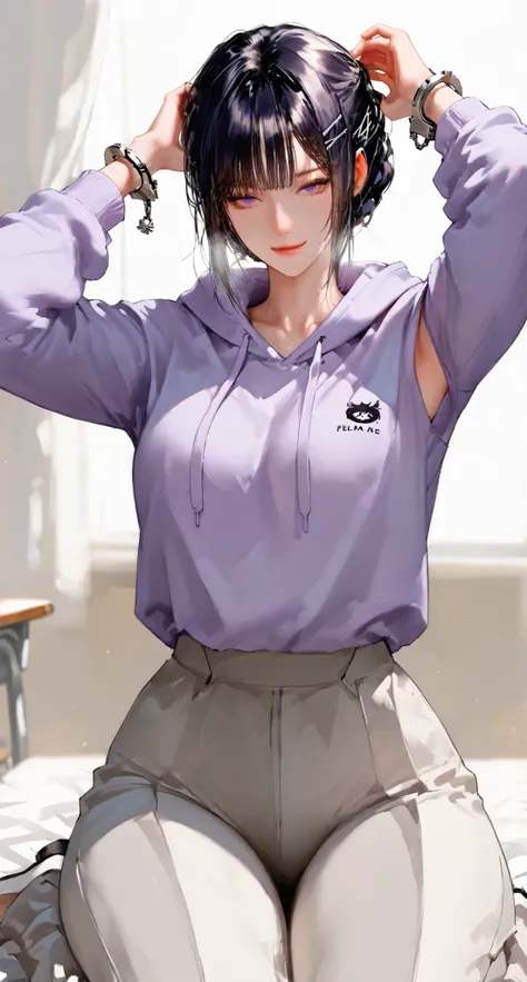 1 girl,hairpin hairstyle,black hair, Cold, high detail, realistic photo, high details, high quality, best quality, dark purple eyes, brunette, beautiful, tall, emotionless, ,{hairpin hairstyle} , weakly happy , medium, Light purple eyes , ...