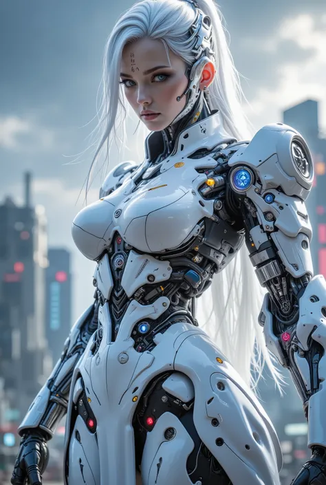 (( best quality)), ( Outstanding Works , high quality, high resolution, Realistic images, photography, Details, no facial tattoo ), 1, 一位is wearing white战袍的中国女性妖魔战士, A gang fighter , between 30 and 36 years old , 8,000_ wallpaper , extremely Detai...