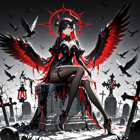 (EyesHD:1.2), masterpiece, best quality, ultra-detailed, very aesthetic, sharp focus, depth of field, vibrant colors, ray tracing, best lighting, detailed illustration, detailed background, cinematic, beautiful face, beautiful eyes, wings on an old graves...