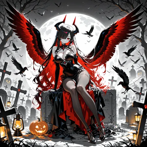 (EyesHD:1.2), masterpiece, best quality, ultra-detailed, very aesthetic, sharp focus, depth of field, vibrant colors, ray tracing, best lighting, detailed illustration, detailed background, cinematic, beautiful face, beautiful eyes, wings on an old graves...