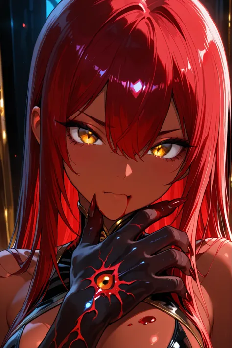 (close up Demon hand :1.4) ,dark skin:1.1 ,sharp nails ,beautiful nails ,beautiful screen lighting ,Trans parent , ,masterpiece ,best quality ,amazing quality ,Droopy blood:0.1 ,XUER guangying, Detailed nails, pulsating blood vessels:0.1 ,Hires upscale: 1...