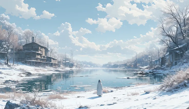 Nothing alive , just a lake that rocks in silence, just a white world , A landscape.Surrealism