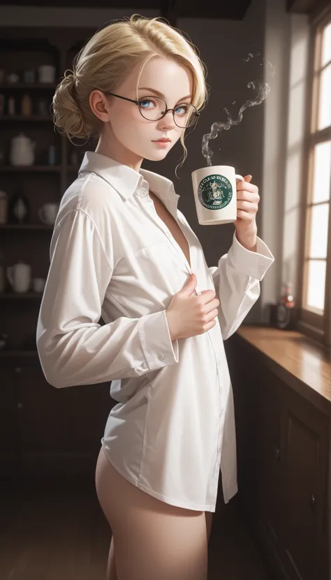 high resolution, ultradetailed, high detailed picture, solo:1.2, dynamic pose, dynamic angle, seductive, moody lighting, intricate details, cinematic composition, melancholic expression, Luna Lovegood [Harry Potter]), blonde hair, blue eyes, glasses, flat ...