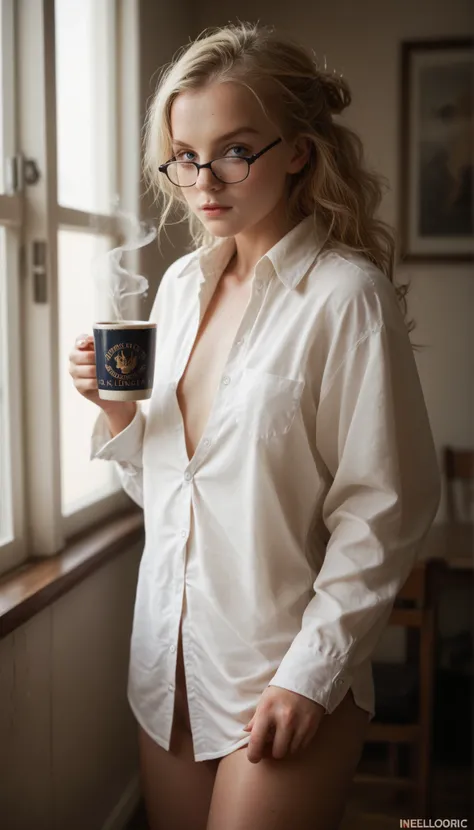 high resolution, ultradetailed, high detailed picture, solo:1.2, dynamic pose, dynamic angle, seductive, moody lighting, intricate details, cinematic composition, melancholic expression, Luna Lovegood [Harry Potter]), blonde hair, blue eyes, glasses, flat ...