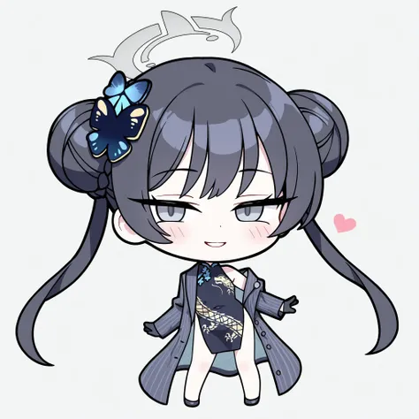 1 girl,ryuuge kisaki ( Blue Archive ), A girl, solo, cute, seductive smile, high quality, masterpiece, Very detailed, high quality, high resolution, beautiful, beautiful and perfect face, Chibi style, full body, blush, Chibi character, Chibi, standing,