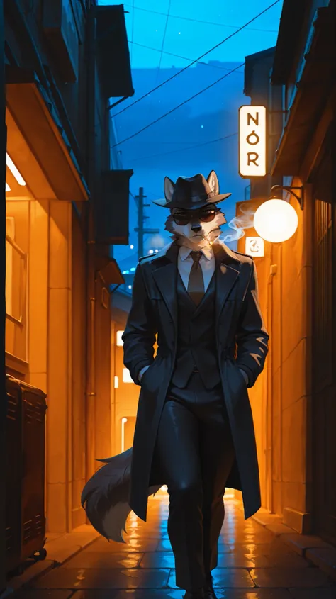 masterpiece, best quality, amazing quality, very aesthetic, high resolution, ultra-detailed, absurdres, newest, scenery, 1boy, wolf, furry male, tail, male focus, contrast lighting, side lighting, masterpiece, best quality, newest, absurdres, highres, amaz...