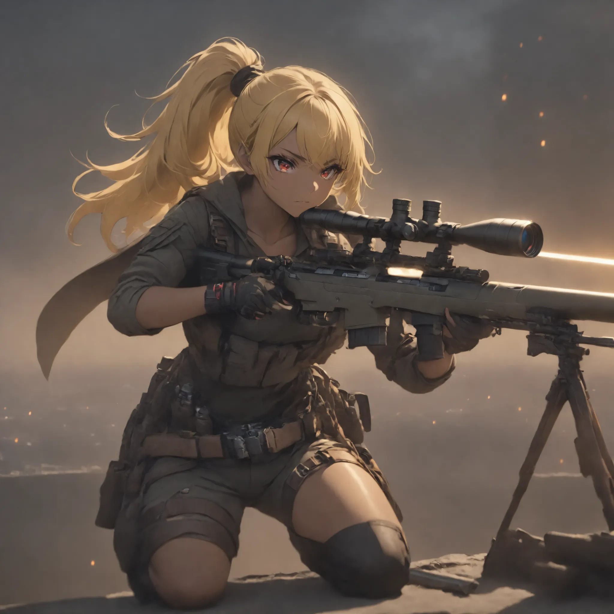(masterpiece, Highest Quality:1.2), one girl who is unrivaled on the battlefield, solo,Beautiful Female Sniper Taking a Sniper Position in the Apocalyptic World 、 with cape overlooking the city from the building 、 anatomically correct posture 、 ...