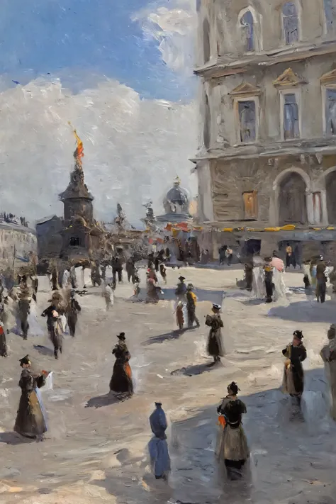 Claude Monet Paintings「street dancers in St. Mark's Palace Square」. Petersburg, Oil painting, Full compliance with Claude Monet's style