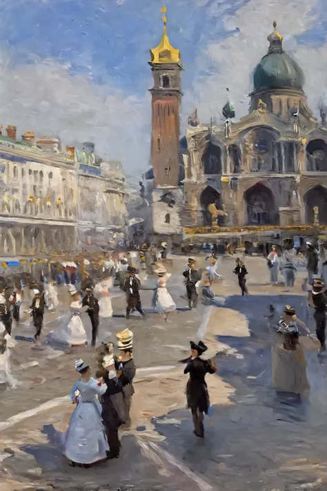 Claude Monet Paintings「street dancers in St. Mark's Palace Square」. Petersburg, Oil painting, Full compliance with Claude Monet's style