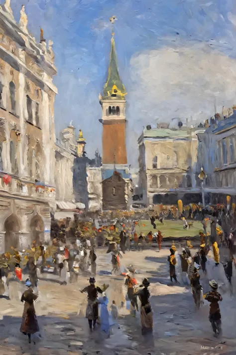 Claude Monet Paintings「street dancers in St. Mark's Palace Square」. Petersburg, Oil painting, Full compliance with Claude Monet's style
