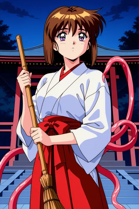 1girl,solo,masterpiece,general,highres, ultra-detailed,very aesthetic,best quality,best hands,best eyes,easynegative,perfect anatomy,BREAK,Amatsu_Mai, 1girl,solo, brown hair, short hair, breasts, purple eyes, bob cut, bangs,1990s \(style\),anime coloring,k...