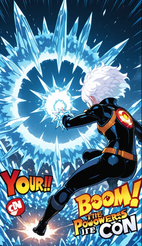 Comic Con, anime, battle, boom, flash's, ((((the protagonist has white hair, And ice powers)))), your enemy has fire powers, epic battle web comic